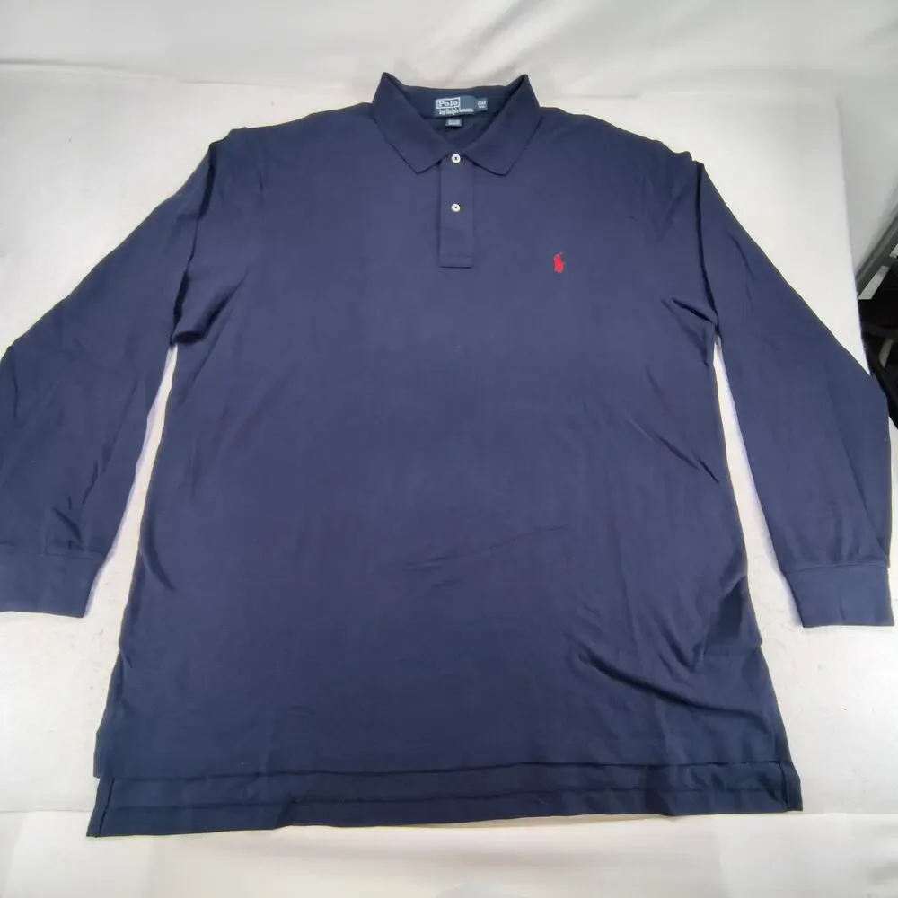 Polo by Ralph Lauren Collared Long Sleeve Polo Shirt Mens Size 2XLT Navy Red